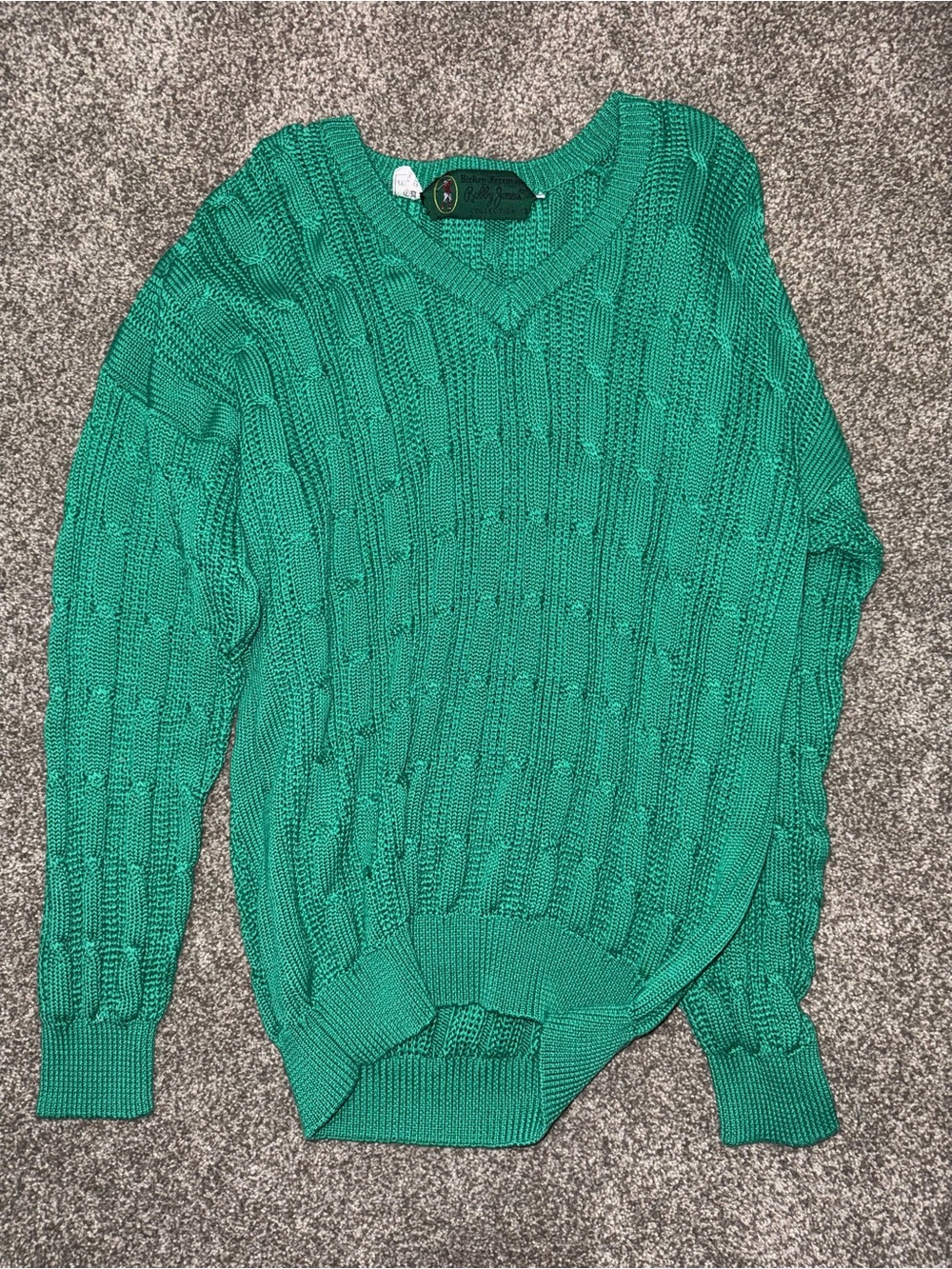 Vintage Hickey-Freeman Bobby Jones Collection Green Cotton V-Neck Sweater XL